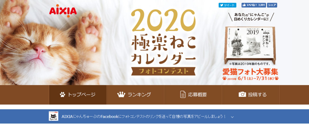 2020極楽ねこカレンダーフォトコンテスト